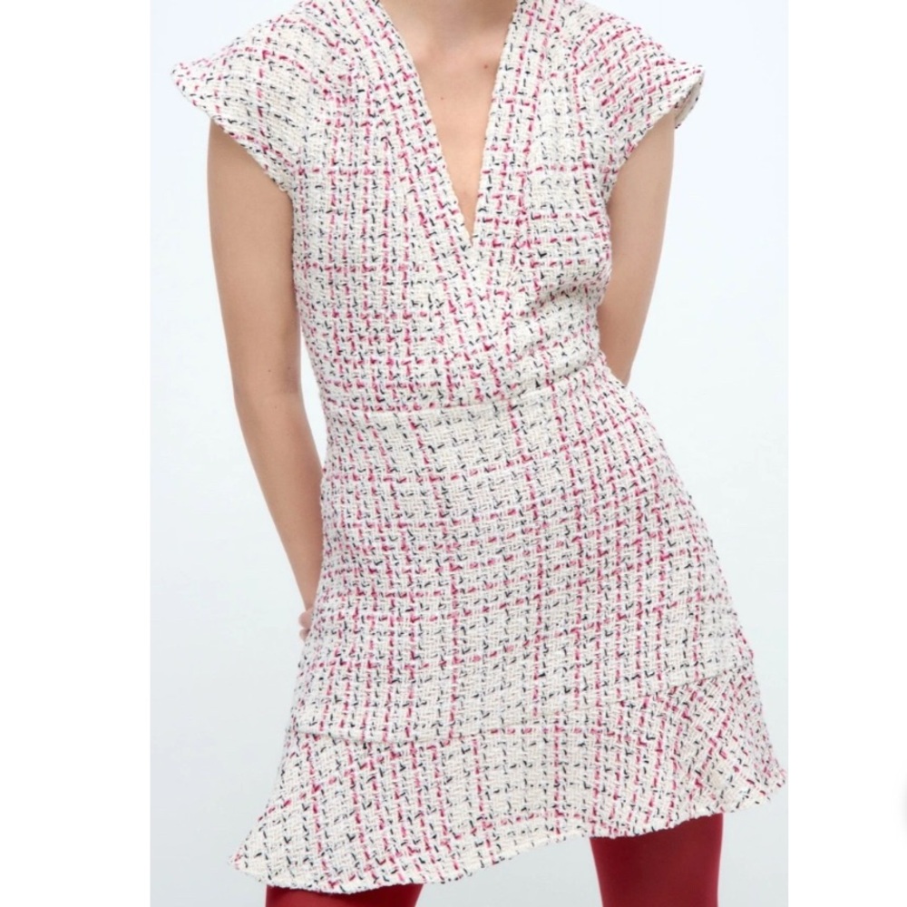 Zara Textured Knit Dress in White and Pink